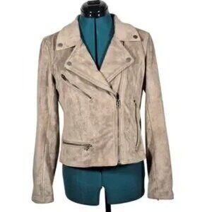 Blank NYC Faux Suede Moto Jacket Blush Beige Neutral Small Like New